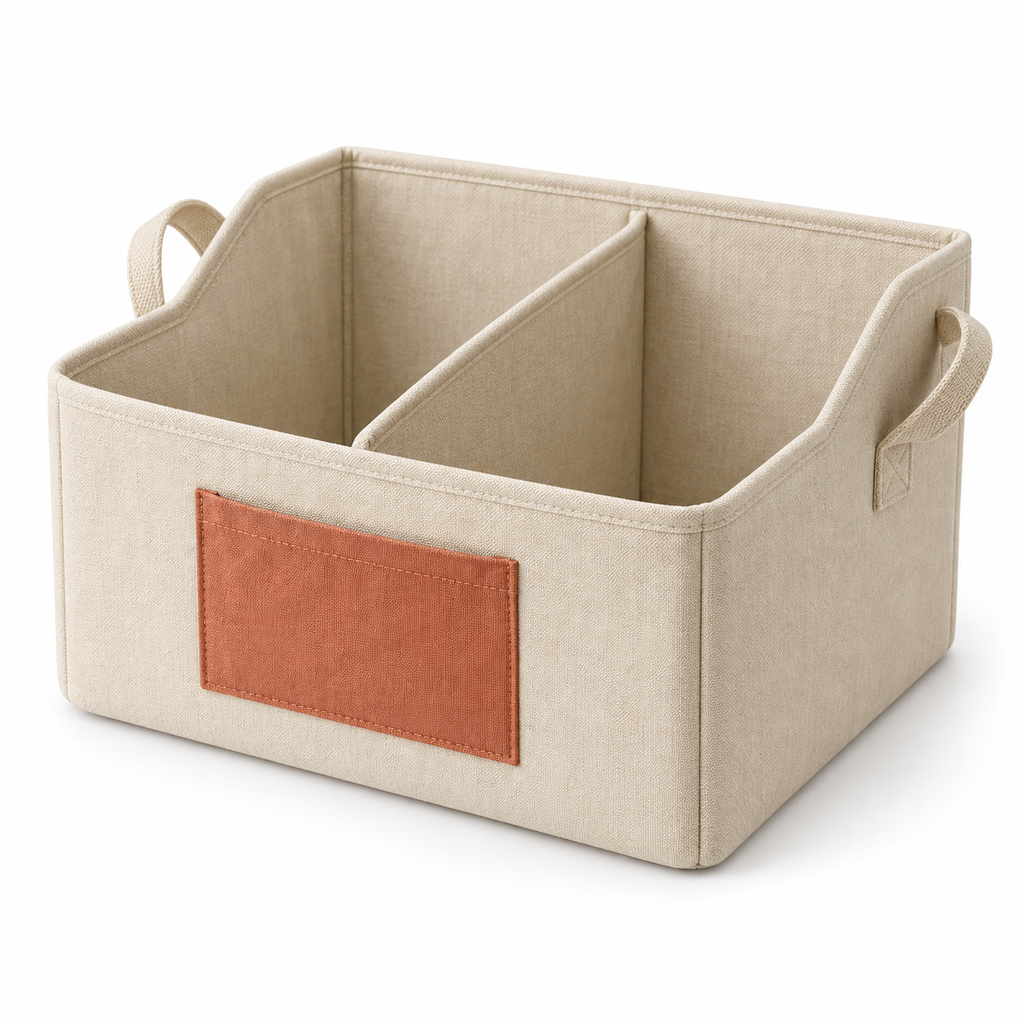 Panier de rangement à séparation amovible, beige et terracotta — 34 × 24 × 22 cm