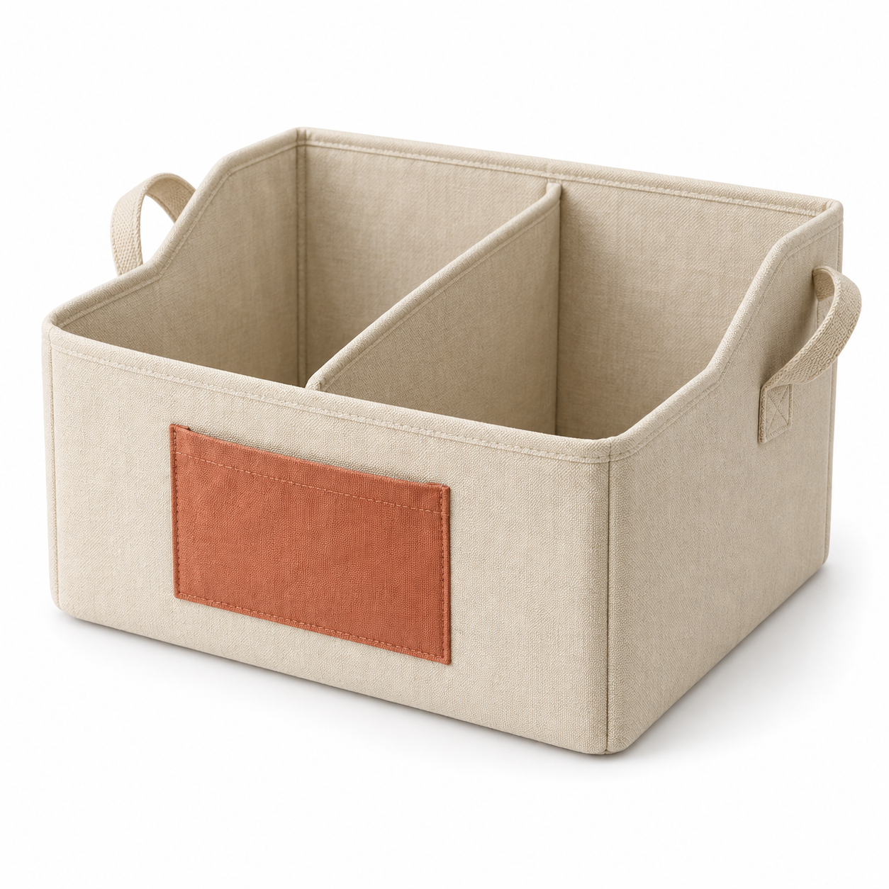 Panier de rangement à séparation amovible, beige et terracotta — 34 × 24 × 22 cm