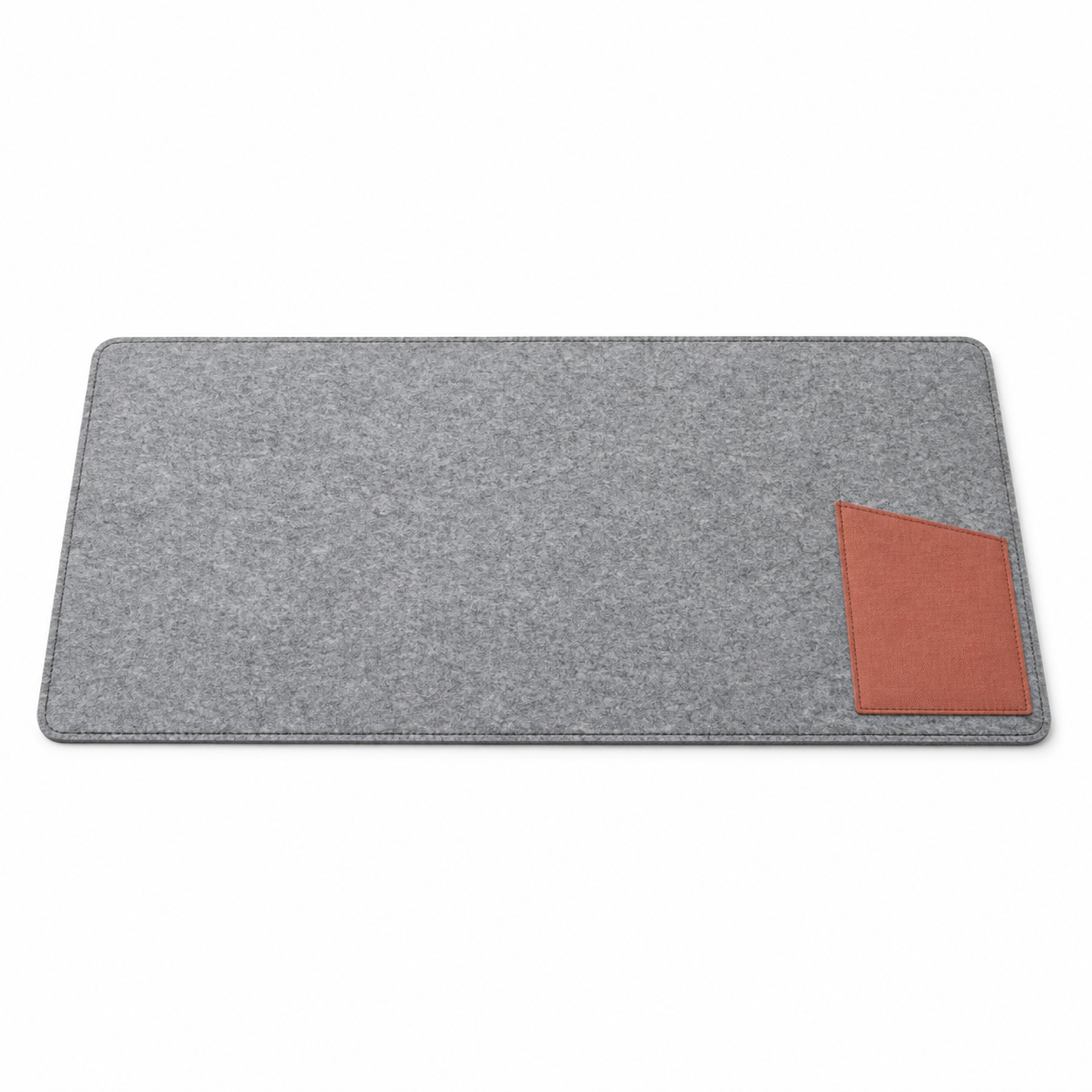 Sous-main en feutre avec poche latérale oblique, gris et terracotta — 75 × 40 cm