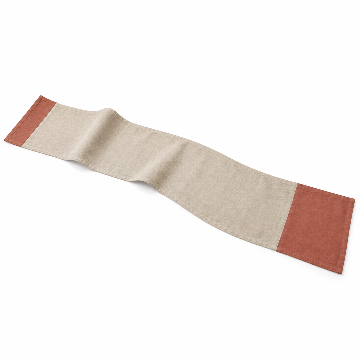 Chemin de table en coton à bandes asymétriques, beige et terracotta — 160 × 35 cm