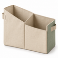 Range-revues à deux poches asymétriques en toile, beige et sauge — 36 × 18 × 30 cm