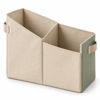 Range-revues à deux poches asymétriques en toile, beige et sauge — 36 × 18 × 30 cm