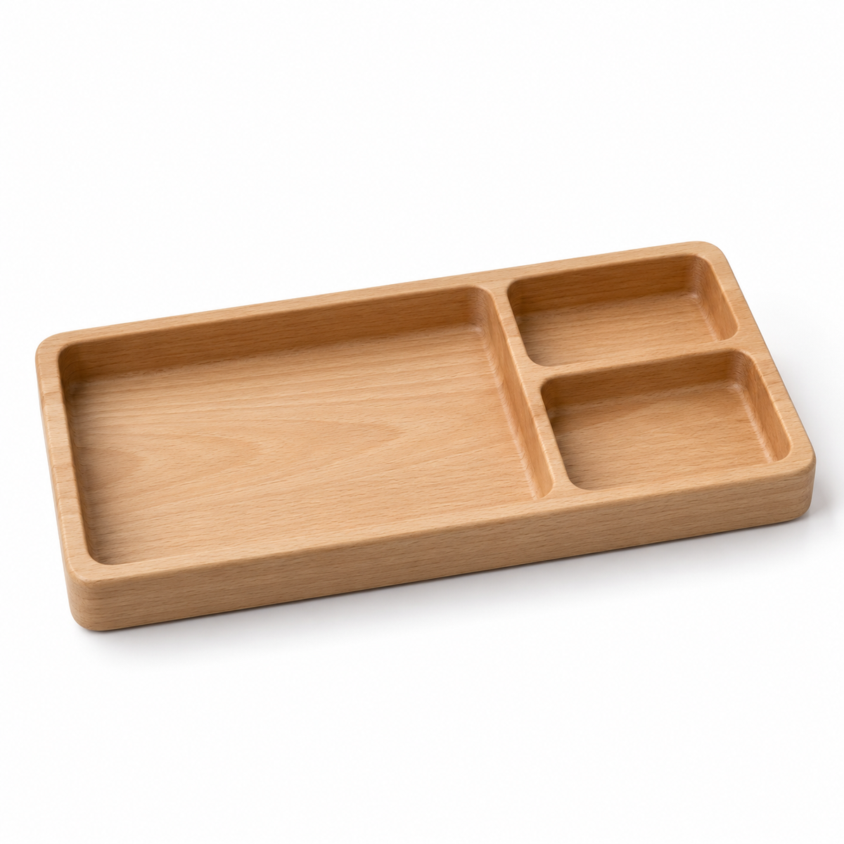 Vide-poche de bureau en bois à trois compartiments inégaux — 30 × 16 cm