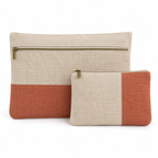 Lot de 2 pochettes textiles à ouvertures distinctes, beige et terracotta
