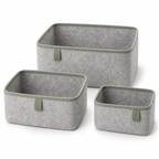 Lot de 3 boîtes de rangement en feutre à languettes décalées, gris et sauge