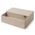 Boîte de rangement à couvercle partiel et compartiment ouvert, sable — 28 × 20 × 12 cm