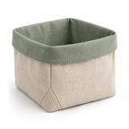 Corbeille souple en coton à coins pliés et revers contrasté, beige et sauge