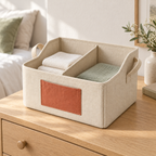 Panier de rangement à séparation amovible, beige et terracotta — 34 × 24 × 22 cm