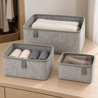 Lot de 3 boîtes de rangement en feutre à languettes décalées, gris et sauge