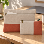 Lot de 2 pochettes textiles à ouvertures distinctes, beige et terracotta