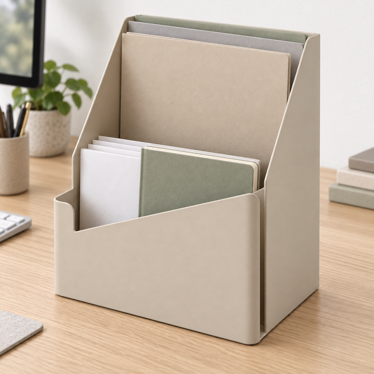 Porte-documents de bureau à deux compartiments, métal beige — format A4
