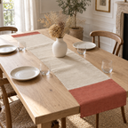 Chemin de table en coton à bandes asymétriques, beige et terracotta — 160 × 35 cm