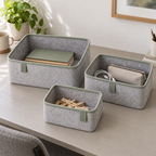Lot de 3 boîtes de rangement en feutre à languettes décalées, gris et sauge