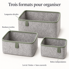 Lot de 3 boîtes de rangement en feutre à languettes décalées, gris et sauge