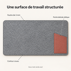 Sous-main en feutre avec poche latérale oblique, gris et terracotta — 75 × 40 cm