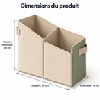 Range-revues à deux poches asymétriques en toile, beige et sauge — 36 × 18 × 30 cm