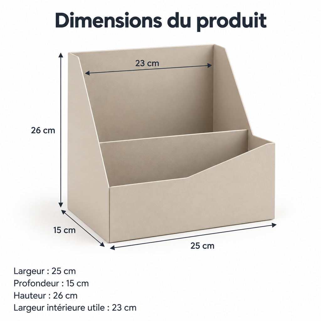 Porte-documents de bureau à deux compartiments, métal beige — format A4