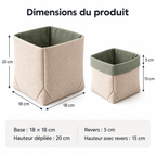 Corbeille souple en coton à coins pliés et revers contrasté, beige et sauge